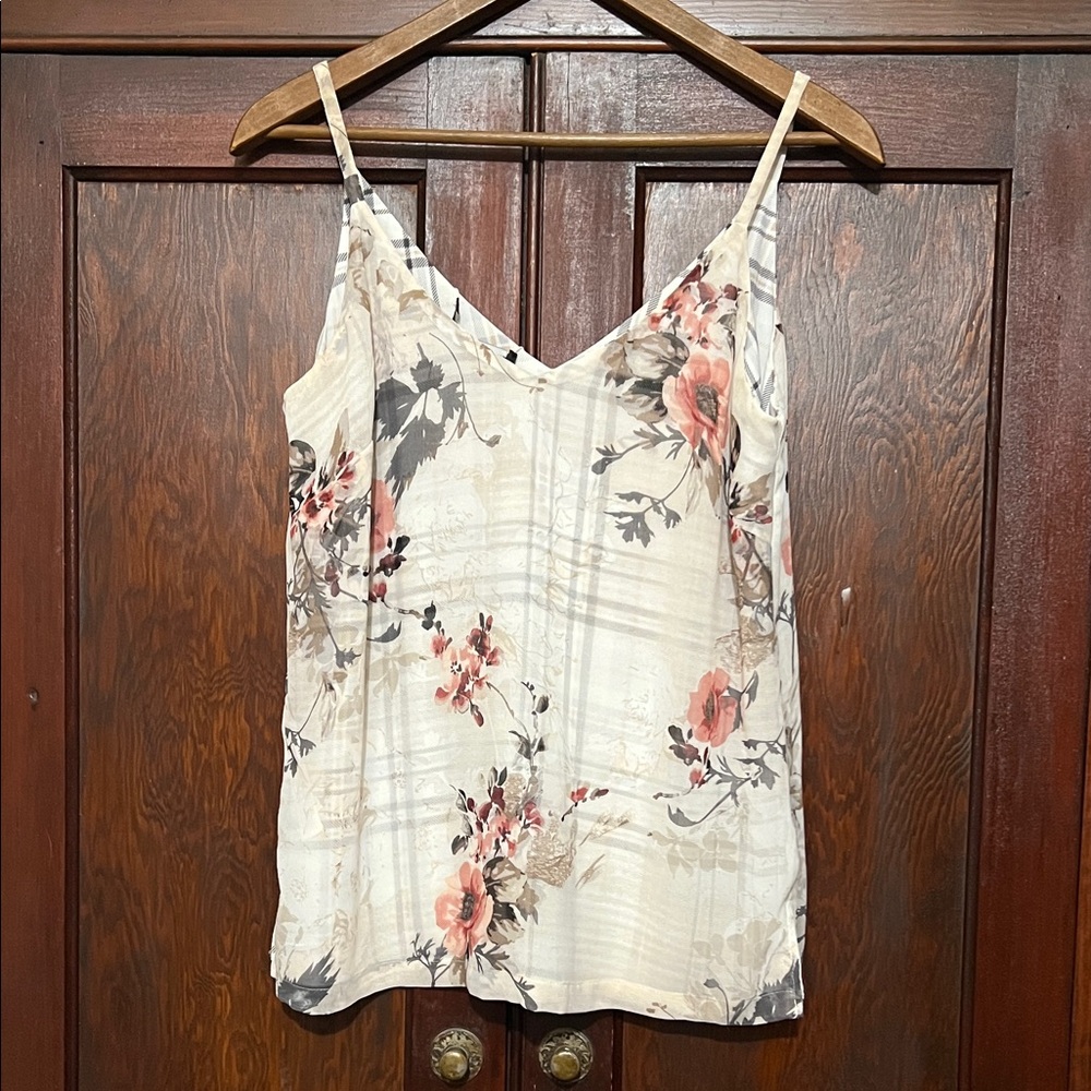 White House Black Market Reversible Floral Camisole in Cream and Pink